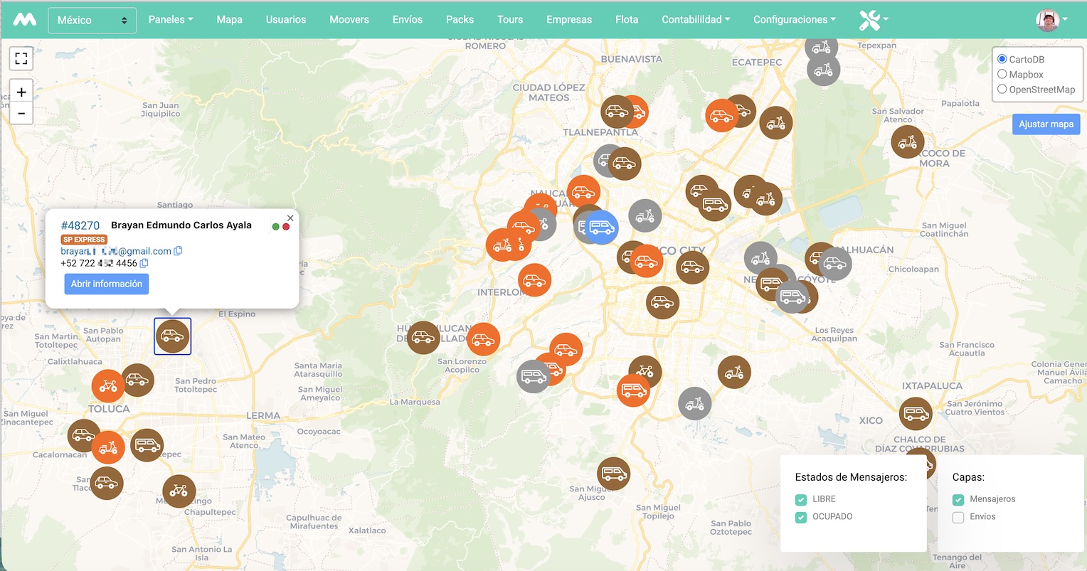 Moova Flow Dashboard showing real-time fleet tracking in Mexico City